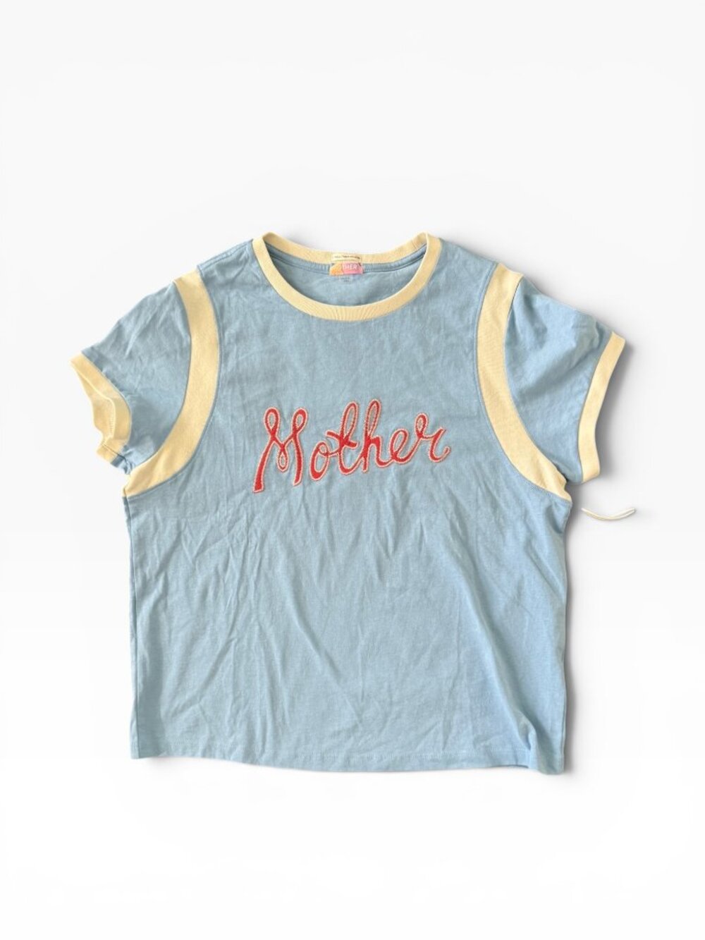 NWT MOTHER The Boxy GoodieInset Tee -Mother Script- L- Baby Blue/Red/White - Picture 5 of 12